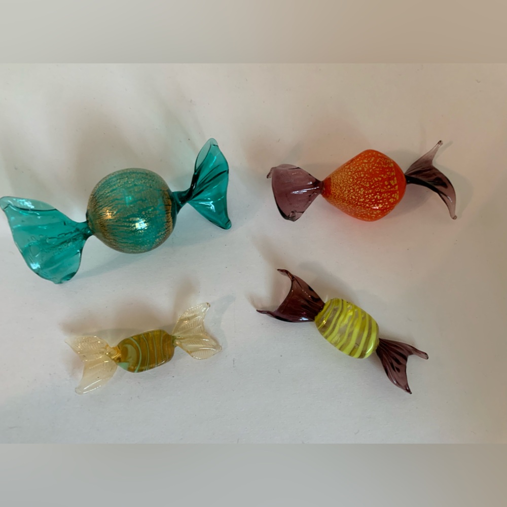 Murano Art Glass Wrapped Gold Leaf Striped Candies-Lot of 4